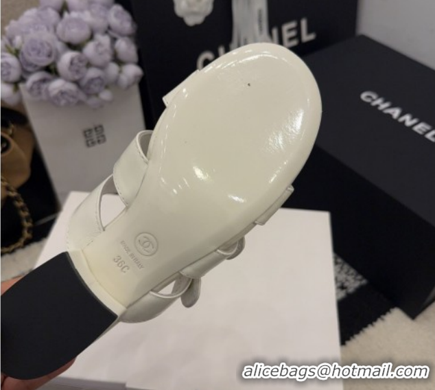 Best Price Chanel Shiny Calfskin Leather Heel Slides Sandal 4cm with Button Strap G46798 White 2026