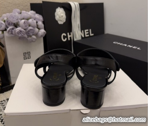 Discount Chanel Shiny Calfskin Leather Heel Sandals 4cm with Button Strap G46793 Black 2026