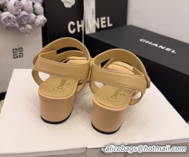 Best Product Chanel Shiny Calfskin Leather Heel Sandals 4cm with Button Strap G46793 Beige 2026