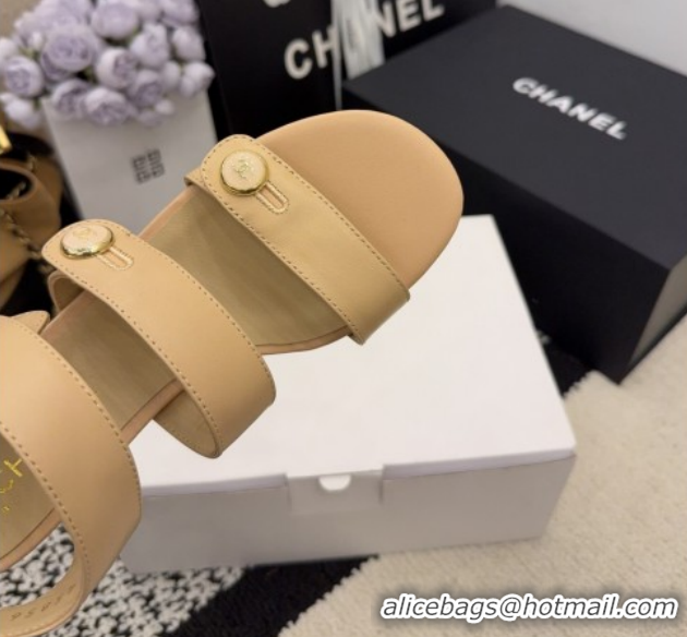 Best Product Chanel Shiny Calfskin Leather Heel Sandals 4cm with Button Strap G46793 Beige 2026