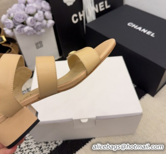 Best Product Chanel Shiny Calfskin Leather Heel Sandals 4cm with Button Strap G46793 Beige 2026
