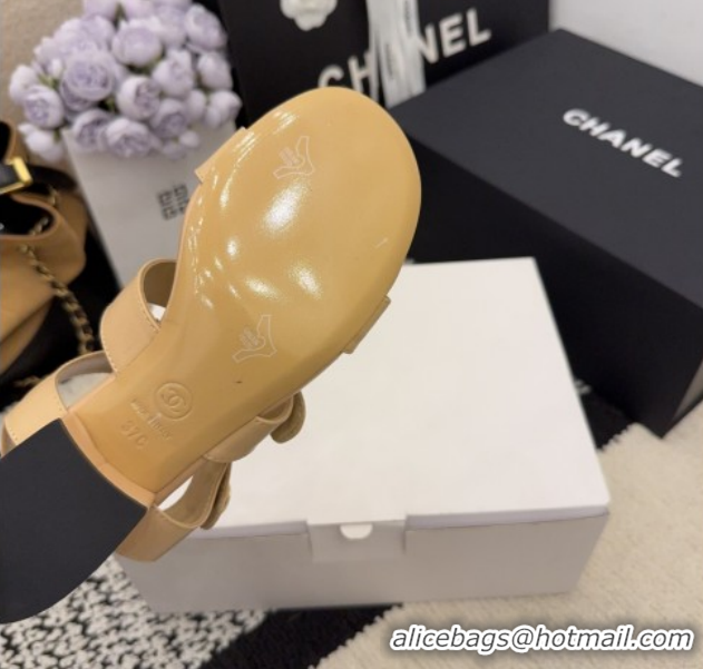 Best Product Chanel Shiny Calfskin Leather Heel Sandals 4cm with Button Strap G46793 Beige 2026