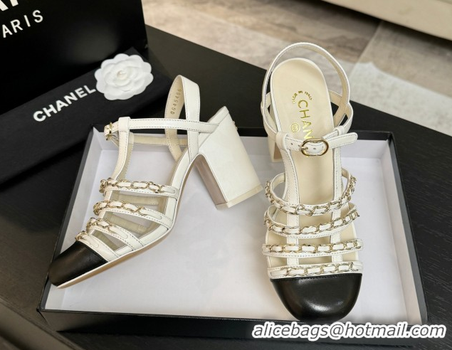Good Looking Chanel Calfskin Leather & Chain Heel Sandals 8cm G46956 White 2026