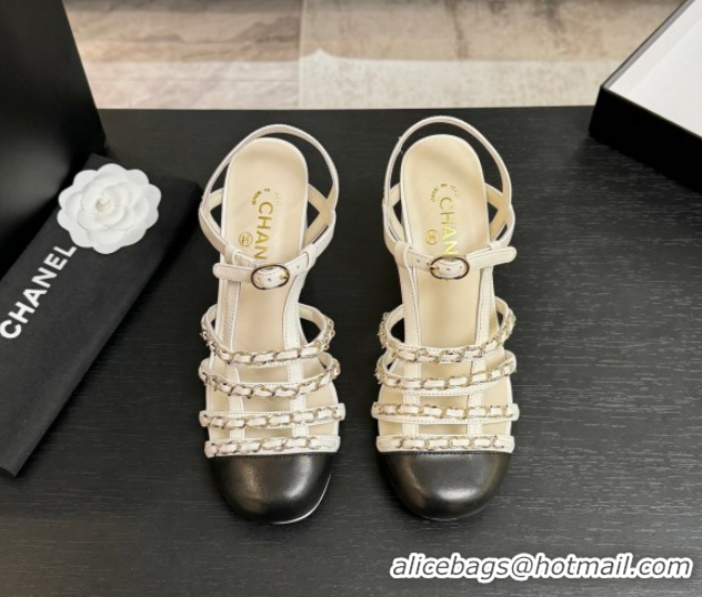 Good Looking Chanel Calfskin Leather & Chain Heel Sandals 8cm G46956 White 2026