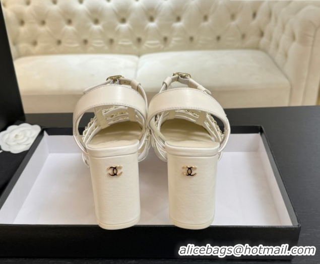 Good Looking Chanel Calfskin Leather & Chain Heel Sandals 8cm G46956 White 2026