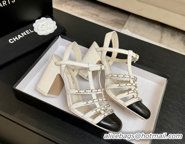 Good Looking Chanel Calfskin Leather & Chain Heel Sandals 8cm G46956 White 2026