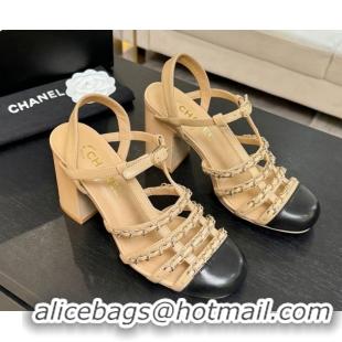 Good Quality Chanel Calfskin Leather & Chain Heel Sandals 8cm G46956 Beige 2026