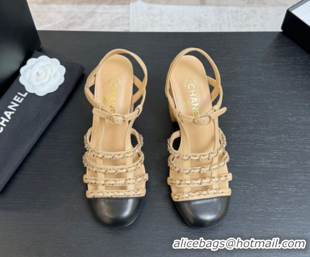 Good Quality Chanel Calfskin Leather & Chain Heel Sandals 8cm G46956 Beige 2026