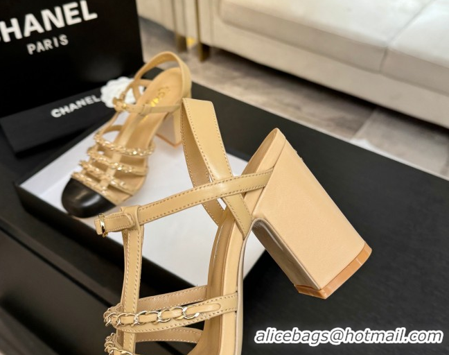 Good Quality Chanel Calfskin Leather & Chain Heel Sandals 8cm G46956 Beige 2026