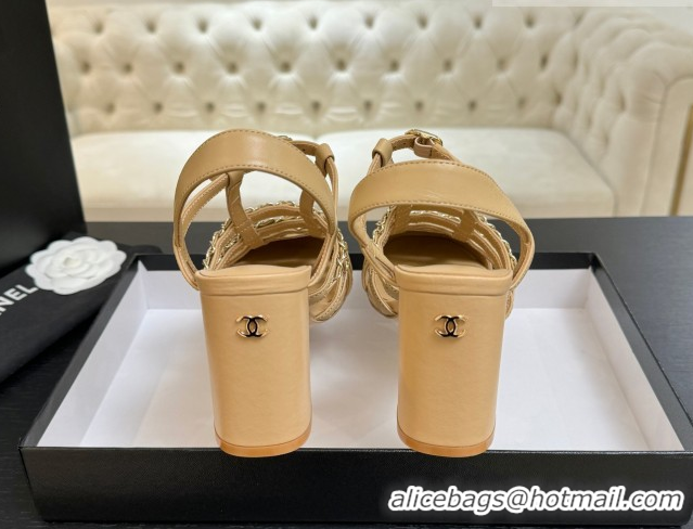 Good Quality Chanel Calfskin Leather & Chain Heel Sandals 8cm G46956 Beige 2026