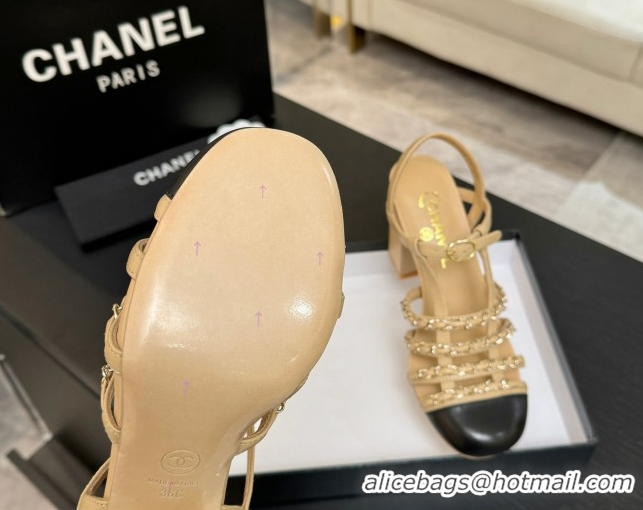 Good Quality Chanel Calfskin Leather & Chain Heel Sandals 8cm G46956 Beige 2026