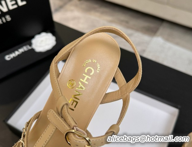 Good Quality Chanel Calfskin Leather & Chain Heel Sandals 8cm G46956 Beige 2026