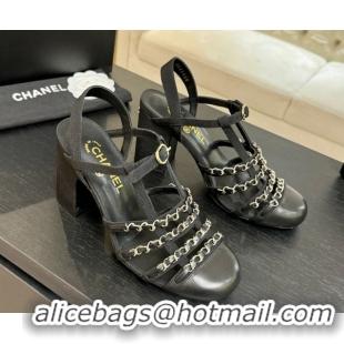 Good Product Chanel Fabric & Chain Heel Sandals 8cm G46956 Black 2026