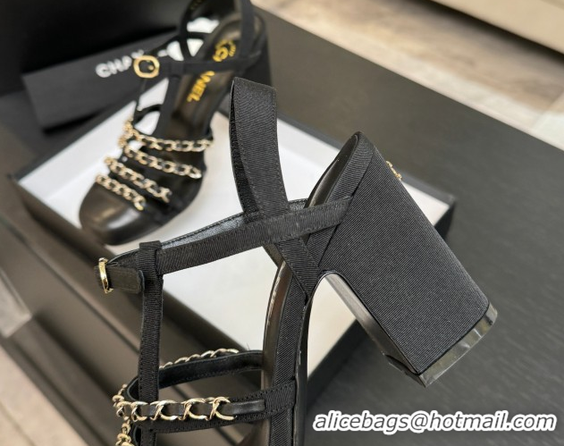Good Product Chanel Fabric & Chain Heel Sandals 8cm G46956 Black 2026