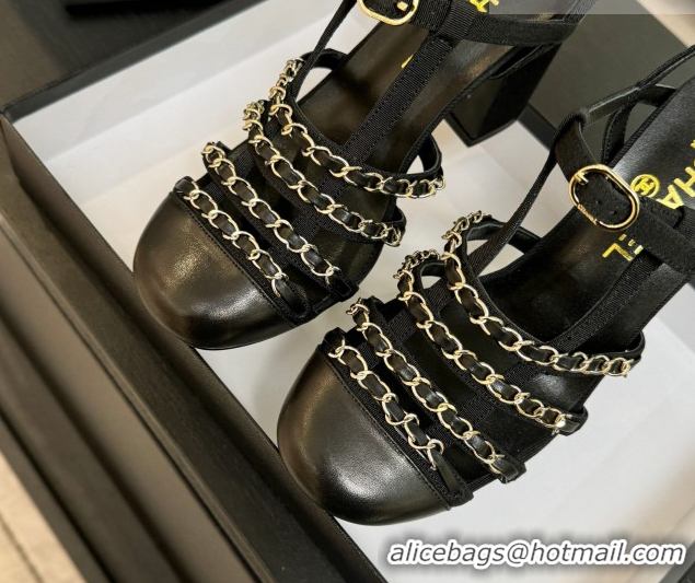 Good Product Chanel Fabric & Chain Heel Sandals 8cm G46956 Black 2026