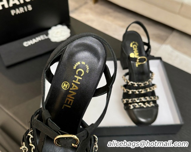 Good Product Chanel Fabric & Chain Heel Sandals 8cm G46956 Black 2026