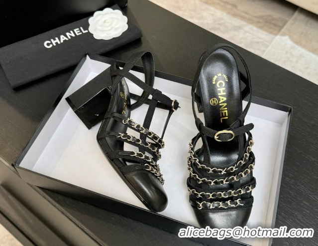 Good Product Chanel Fabric & Chain Heel Sandals 8cm G46956 Black 2026