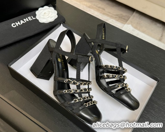 Good Product Chanel Fabric & Chain Heel Sandals 8cm G46956 Black 2026