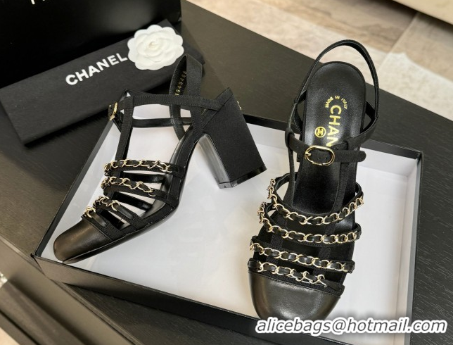 Good Product Chanel Fabric & Chain Heel Sandals 8cm G46956 Black 2026