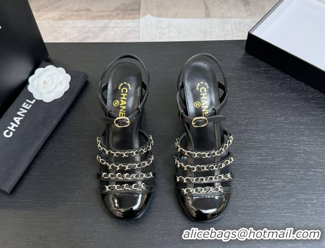 Low Price Chanel Calfskin Leather & Chain Heel Sandals 8cm G46956 Black 2026