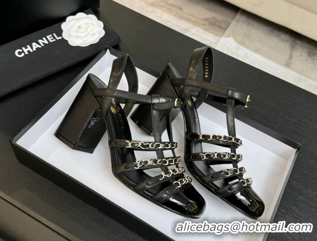 Low Price Chanel Calfskin Leather & Chain Heel Sandals 8cm G46956 Black 2026