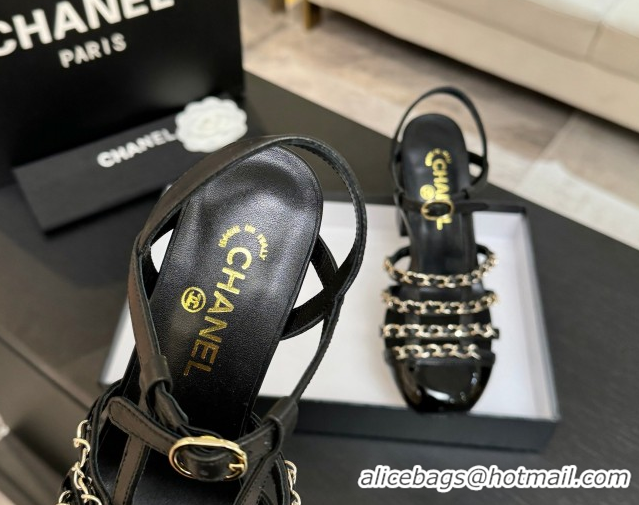 Low Price Chanel Calfskin Leather & Chain Heel Sandals 8cm G46956 Black 2026