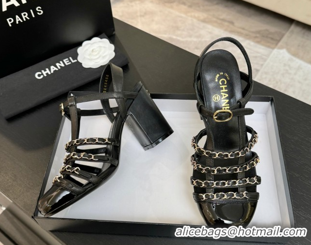 Low Price Chanel Calfskin Leather & Chain Heel Sandals 8cm G46956 Black 2026