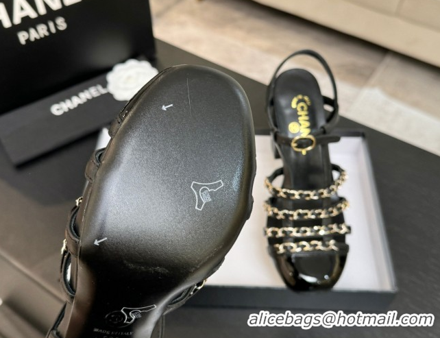Low Price Chanel Calfskin Leather & Chain Heel Sandals 8cm G46956 Black 2026