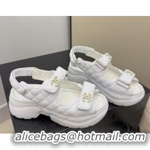 Classic Hot Chanel Shiny Calfskin Platform Sandals 5.5cm G46293 White 2026