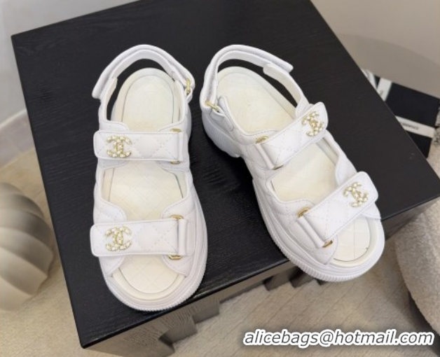 Classic Hot Chanel Shiny Calfskin Platform Sandals 5.5cm G46293 White 2026