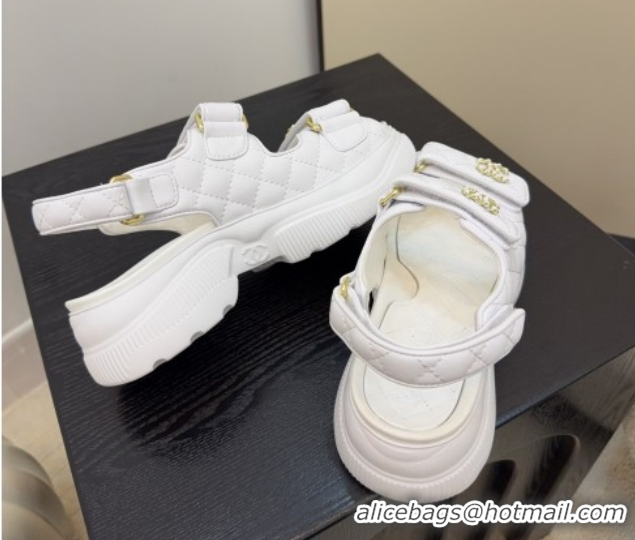 Classic Hot Chanel Shiny Calfskin Platform Sandals 5.5cm G46293 White 2026