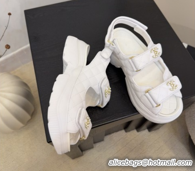 Classic Hot Chanel Shiny Calfskin Platform Sandals 5.5cm G46293 White 2026