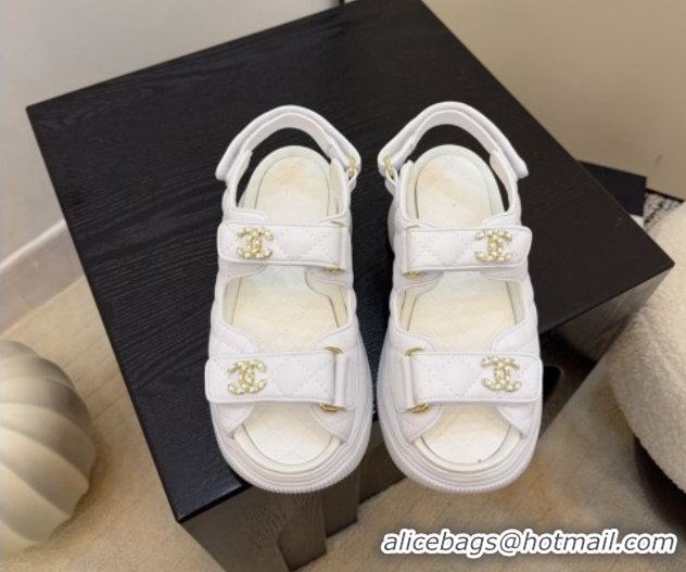 Classic Hot Chanel Shiny Calfskin Platform Sandals 5.5cm G46293 White 2026