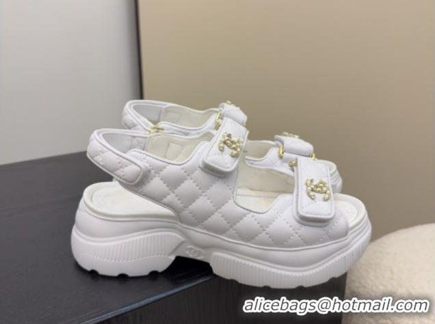Classic Hot Chanel Shiny Calfskin Platform Sandals 5.5cm G46293 White 2026