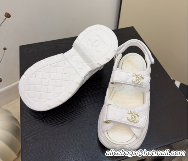 Classic Hot Chanel Shiny Calfskin Platform Sandals 5.5cm G46293 White 2026