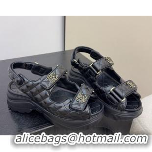 Charming Chanel Shiny Calfskin Platform Sandals 5.5cm G46293 Black 2026