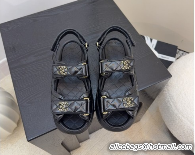 Charming Chanel Shiny Calfskin Platform Sandals 5.5cm G46293 Black 2026