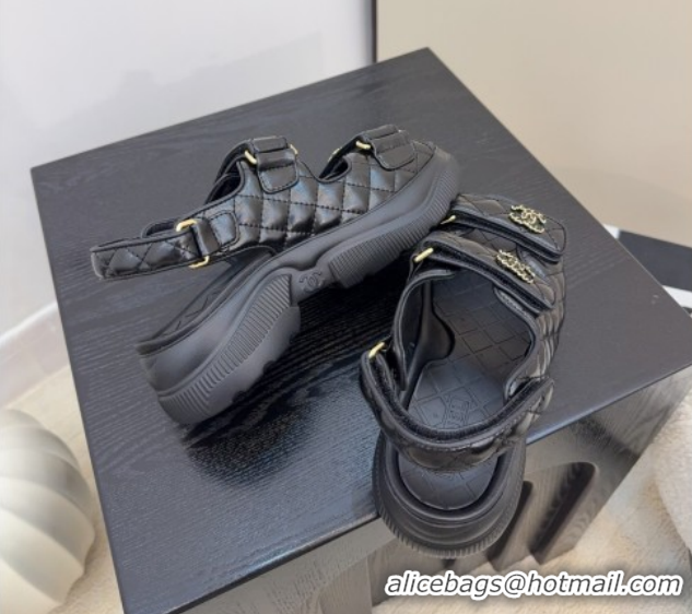 Charming Chanel Shiny Calfskin Platform Sandals 5.5cm G46293 Black 2026