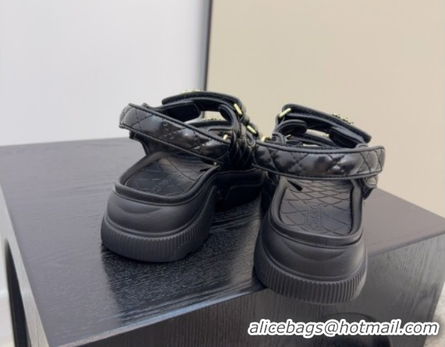 Charming Chanel Shiny Calfskin Platform Sandals 5.5cm G46293 Black 2026