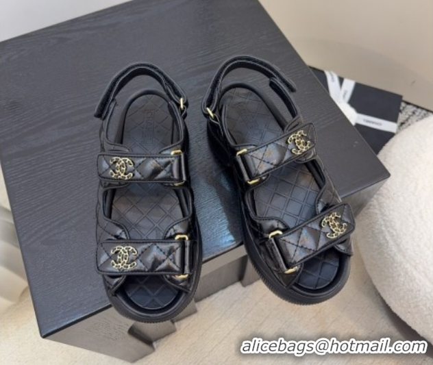 Charming Chanel Shiny Calfskin Platform Sandals 5.5cm G46293 Black 2026