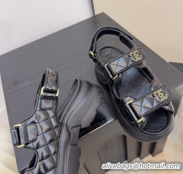 Charming Chanel Shiny Calfskin Platform Sandals 5.5cm G46293 Black 2026