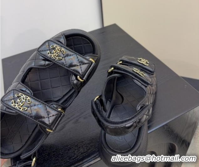 Charming Chanel Shiny Calfskin Platform Sandals 5.5cm G46293 Black 2026