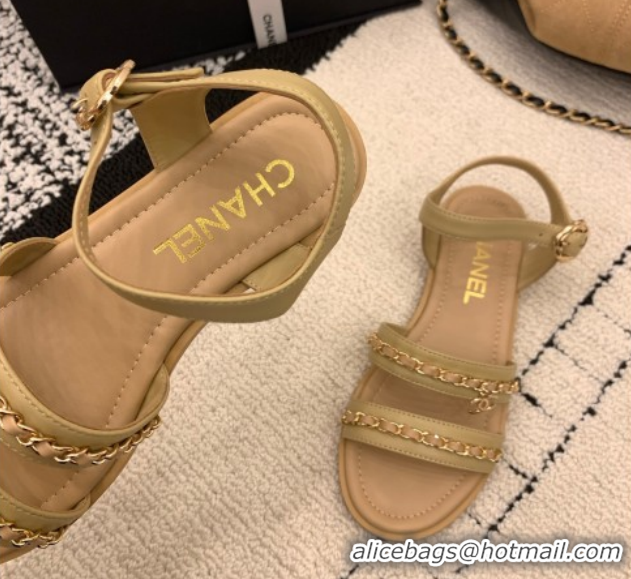 Durable Chanel Calfskin Leather Flat Sandals with Chain G46801 Beige 2026