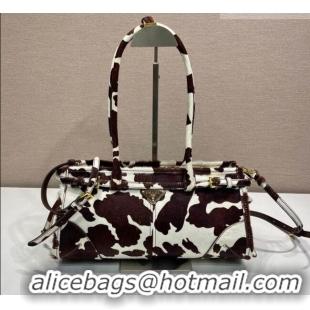 Buy Discount Prada Bonnie medium printed pony hair handbag 1BA426 White/Dark Brown 2026
