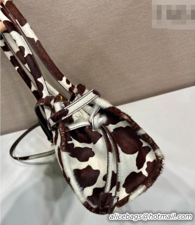 Buy Discount Prada Bonnie medium printed pony hair handbag 1BA426 White/Dark Brown 2026