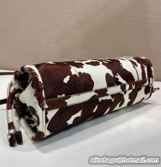 Buy Discount Prada Bonnie medium printed pony hair handbag 1BA426 White/Dark Brown 2026