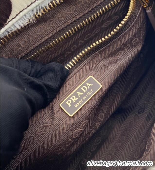 Buy Discount Prada Bonnie medium printed pony hair handbag 1BA426 White/Dark Brown 2026