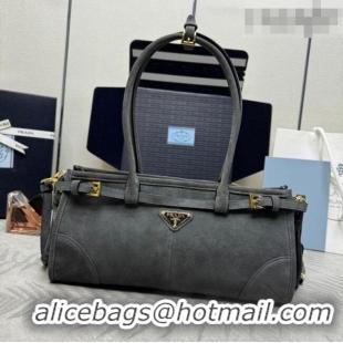 Grade Discount Prada Bonnie Medium Suede handbag 1BA426 Dark Grey 2025