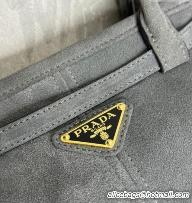 Grade Discount Prada Bonnie Medium Suede handbag 1BA426 Dark Grey 2025