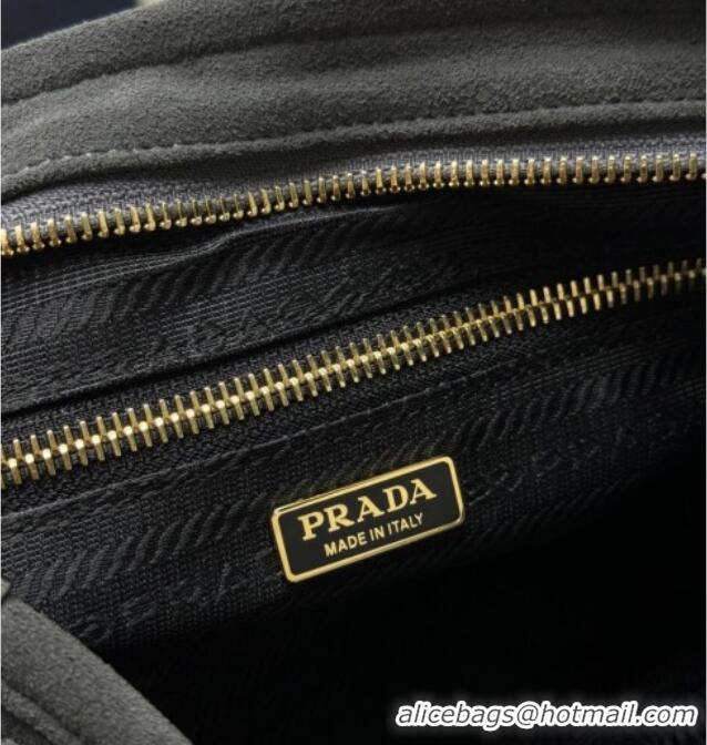 Grade Discount Prada Bonnie Medium Suede handbag 1BA426 Dark Grey 2025